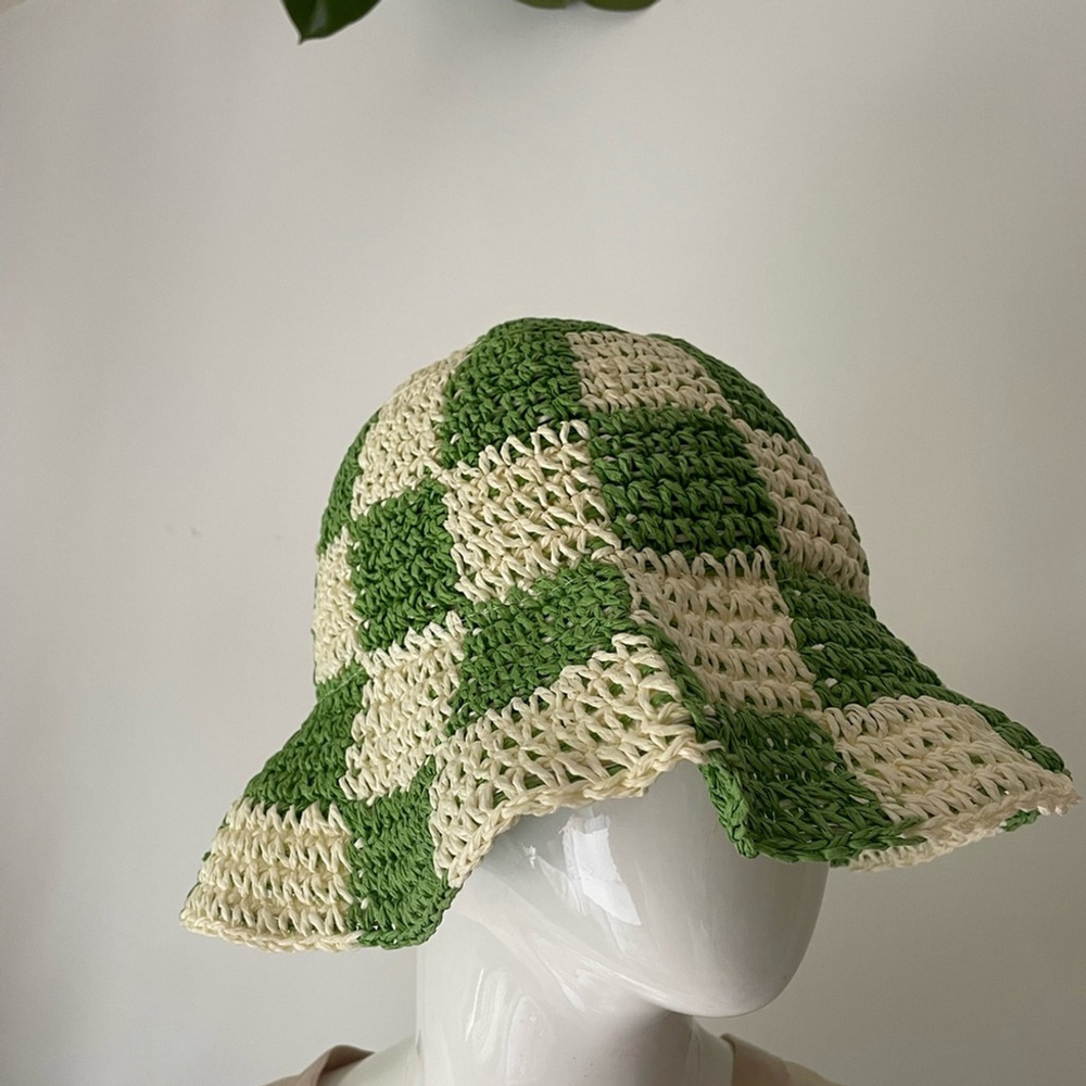 anthropologie wyeth Green and White Checkered bucket Hat - Picture 3 of 6